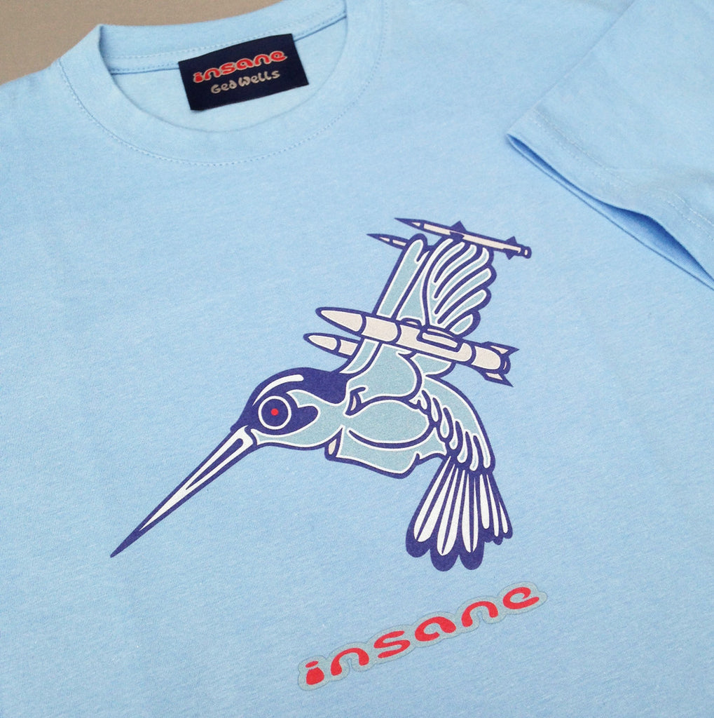 Humming Bird on Sky Blue T-Shirt
