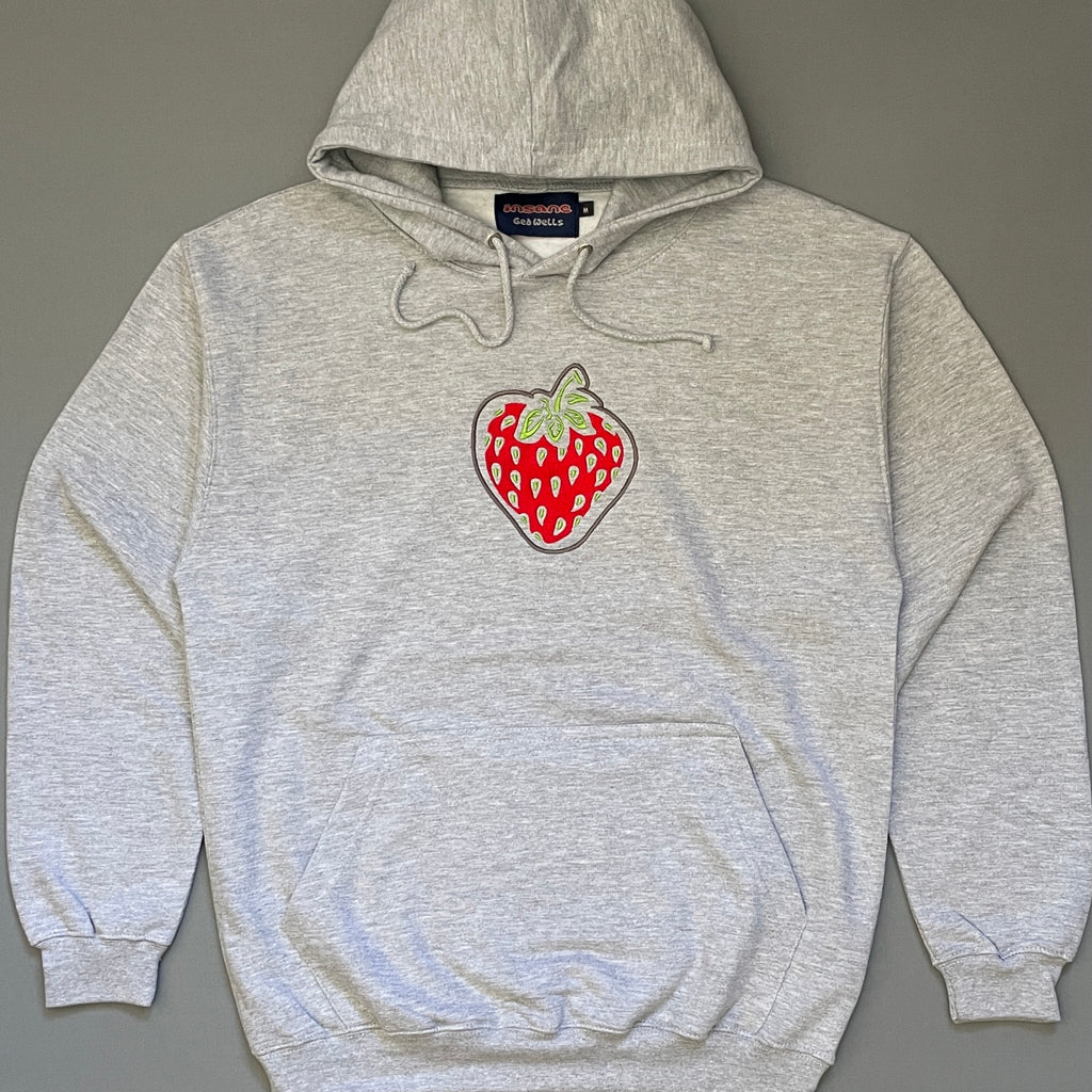 Strawberry Embroidery Light Grey Hooded Sweat
