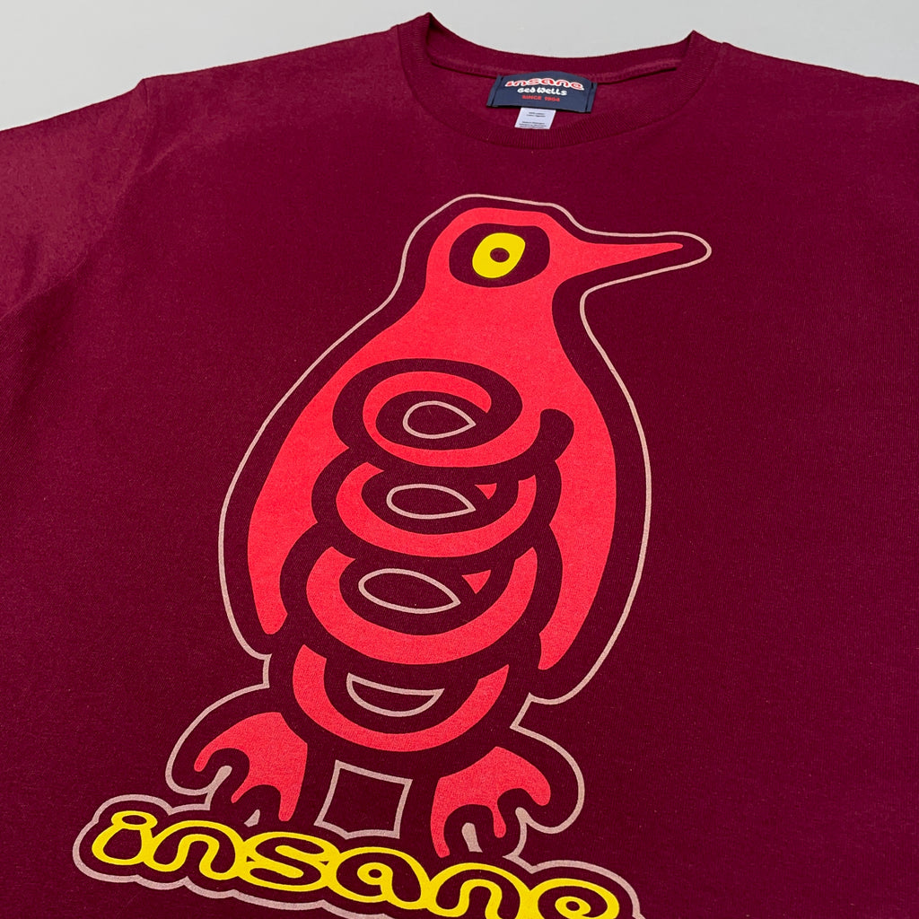 Insane Penguin Spring burgundy T shirt