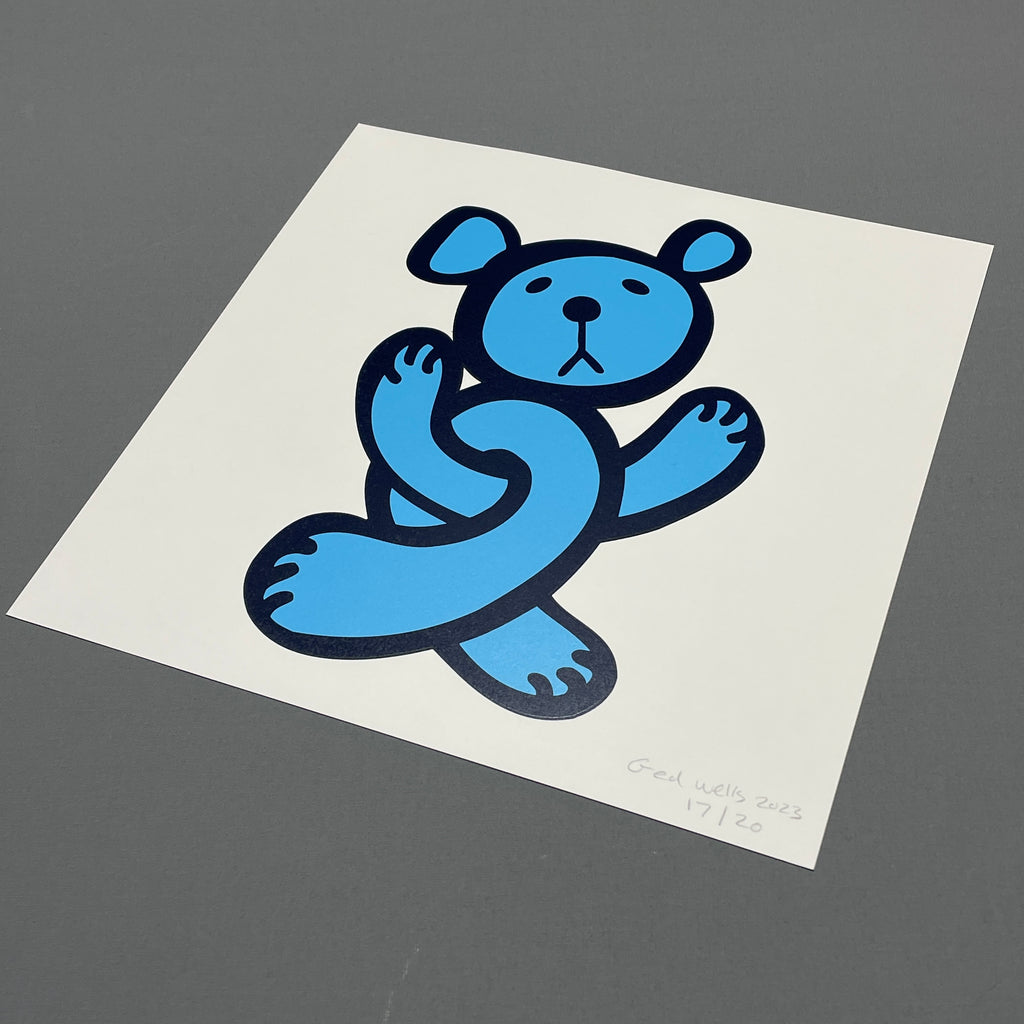 Twisted Teddy Blue Screen Print 31cm x 31cm