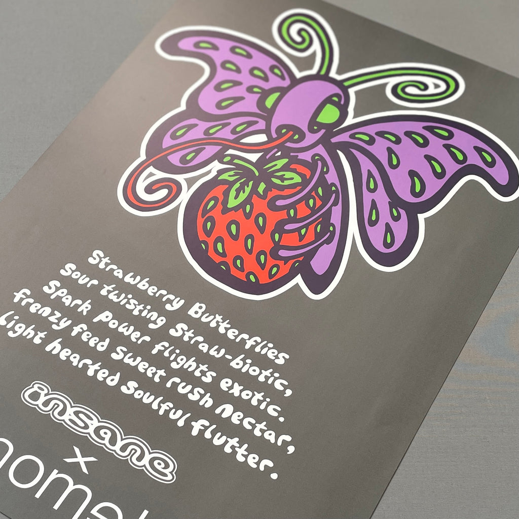 Insane Strawberry Butterfly A2 Giclée Print