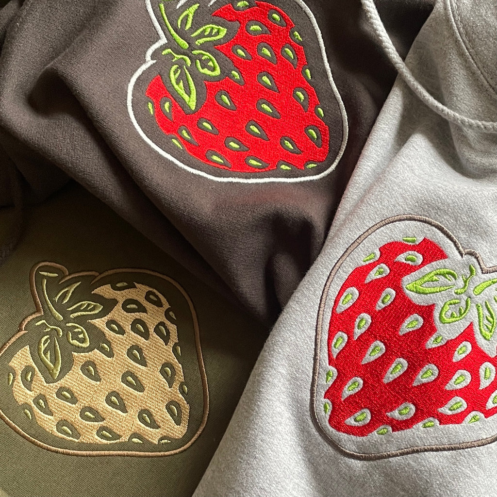 Strawberry Embroidery Light Grey Hooded Sweat