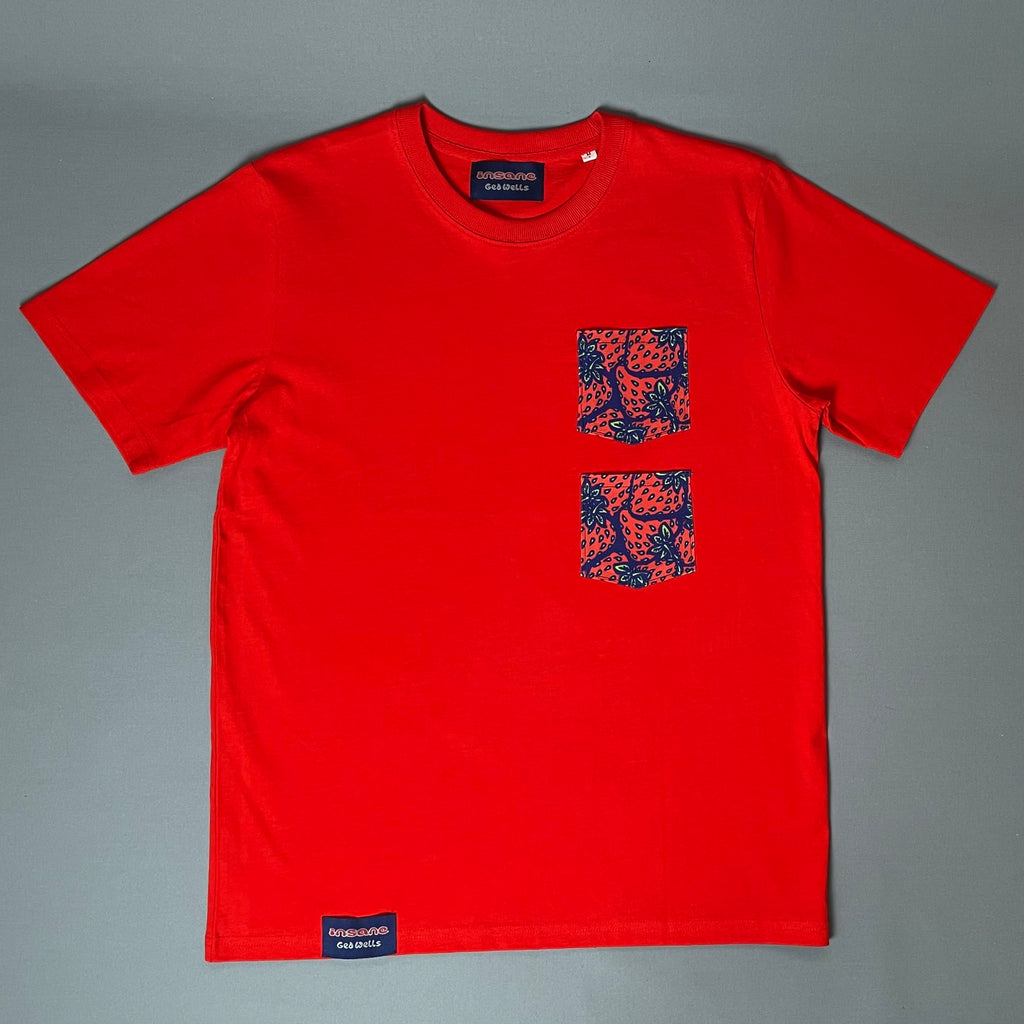 Insane Strawberry Double-Pocket Red T-Shirt