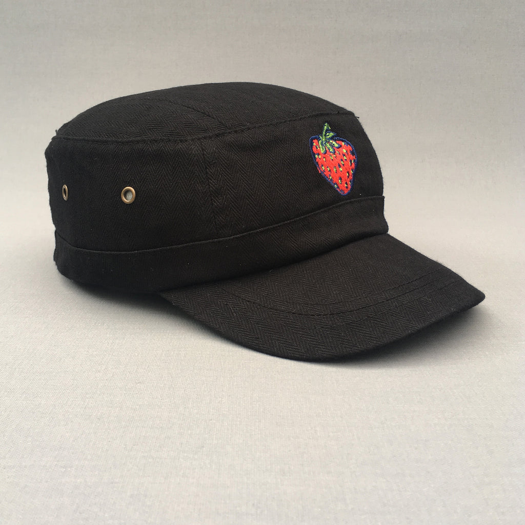 Insane Strawberry Black Herringbone Military Cap