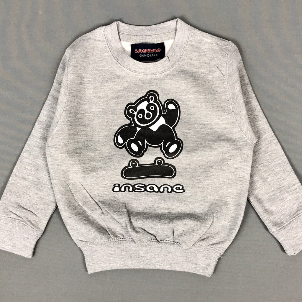 Insane Kids Kick Flip Panda Grey Crew Sweat