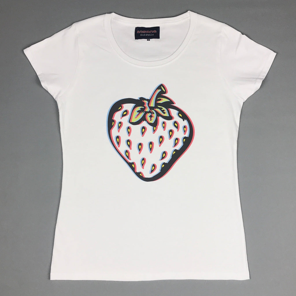 Insane Women's 3D Strawberry White T Shirt.