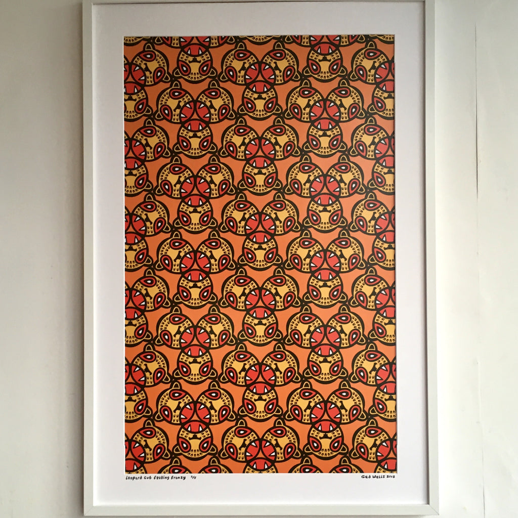Leopard Cub Feeding Frenzy A1 Giclee Print