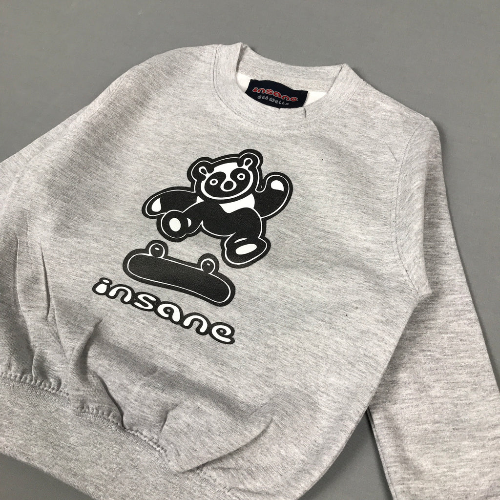 Insane Kids Kick Flip Panda Grey Crew Sweat