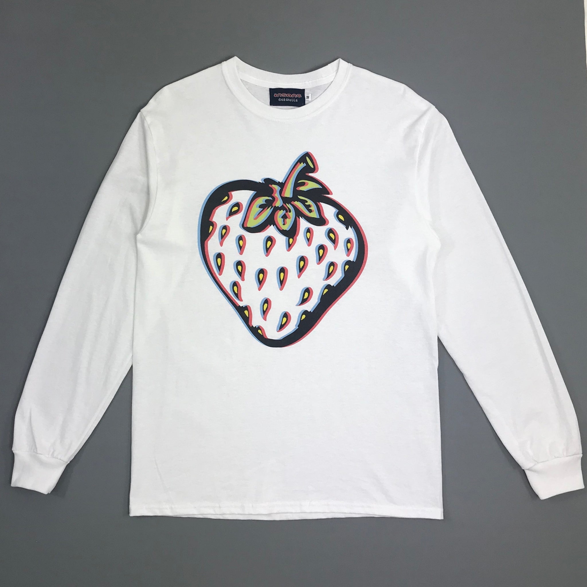 Insane Strawberry on White Long Sleeve T-Shirt – Insane Emporium