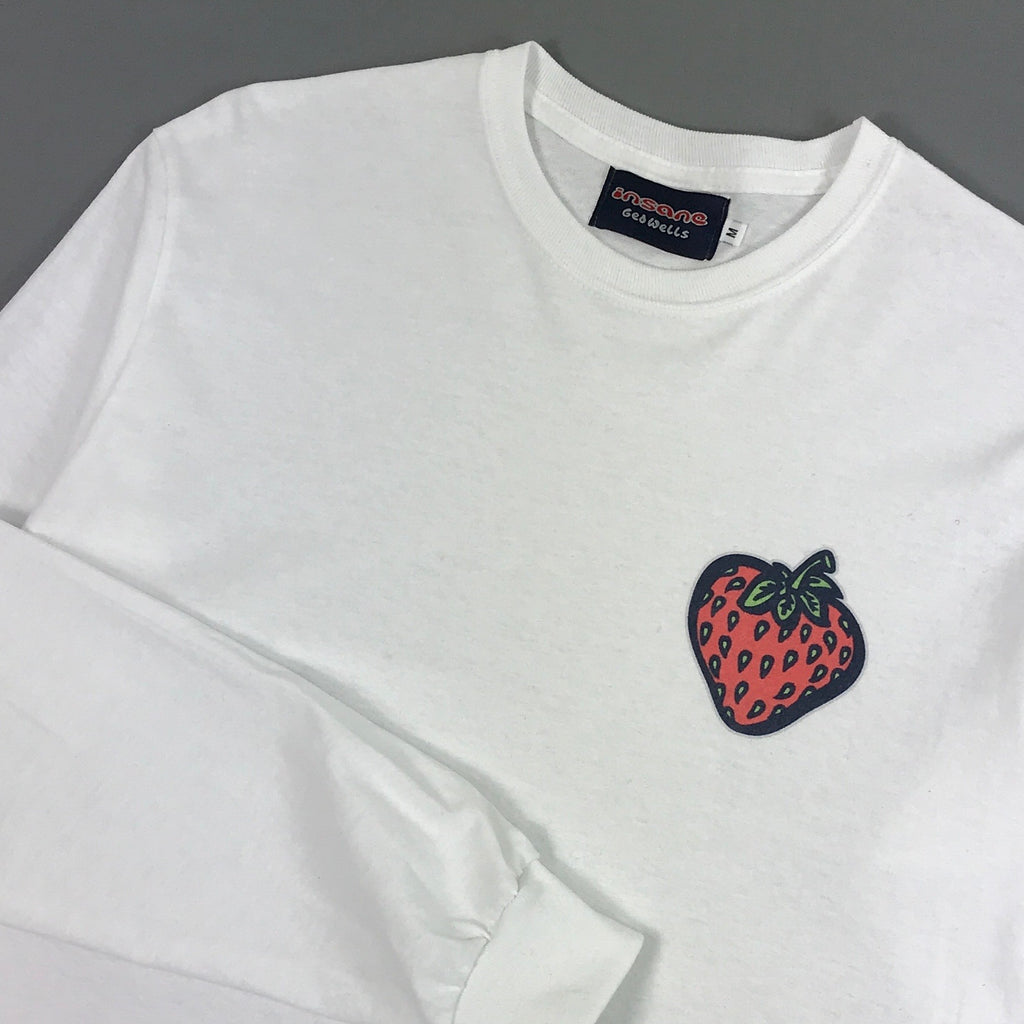 Insane Strawberry on White Long Sleeve T-Shirt
