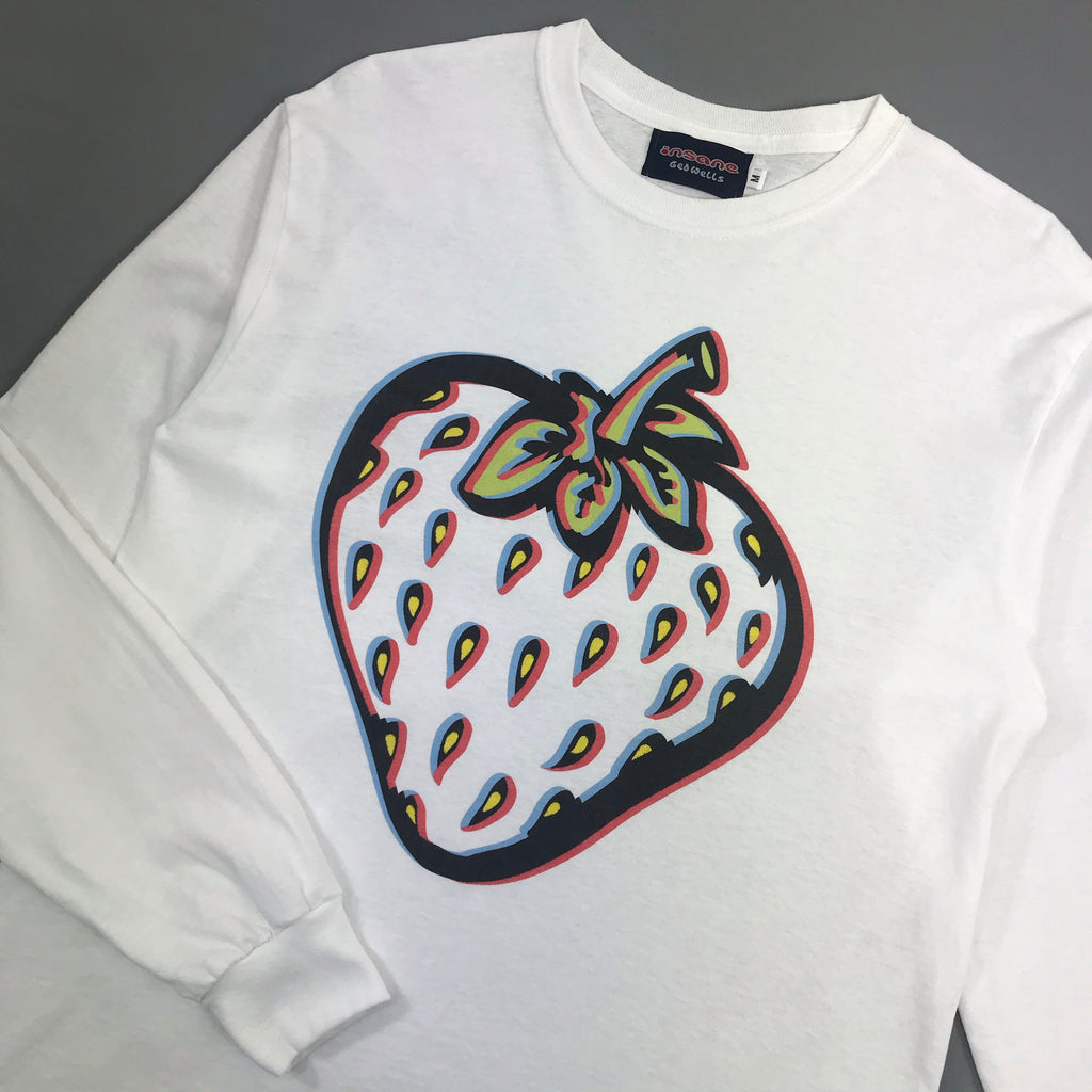 3D Insane Strawberry White Long Sleeve T-Shirt